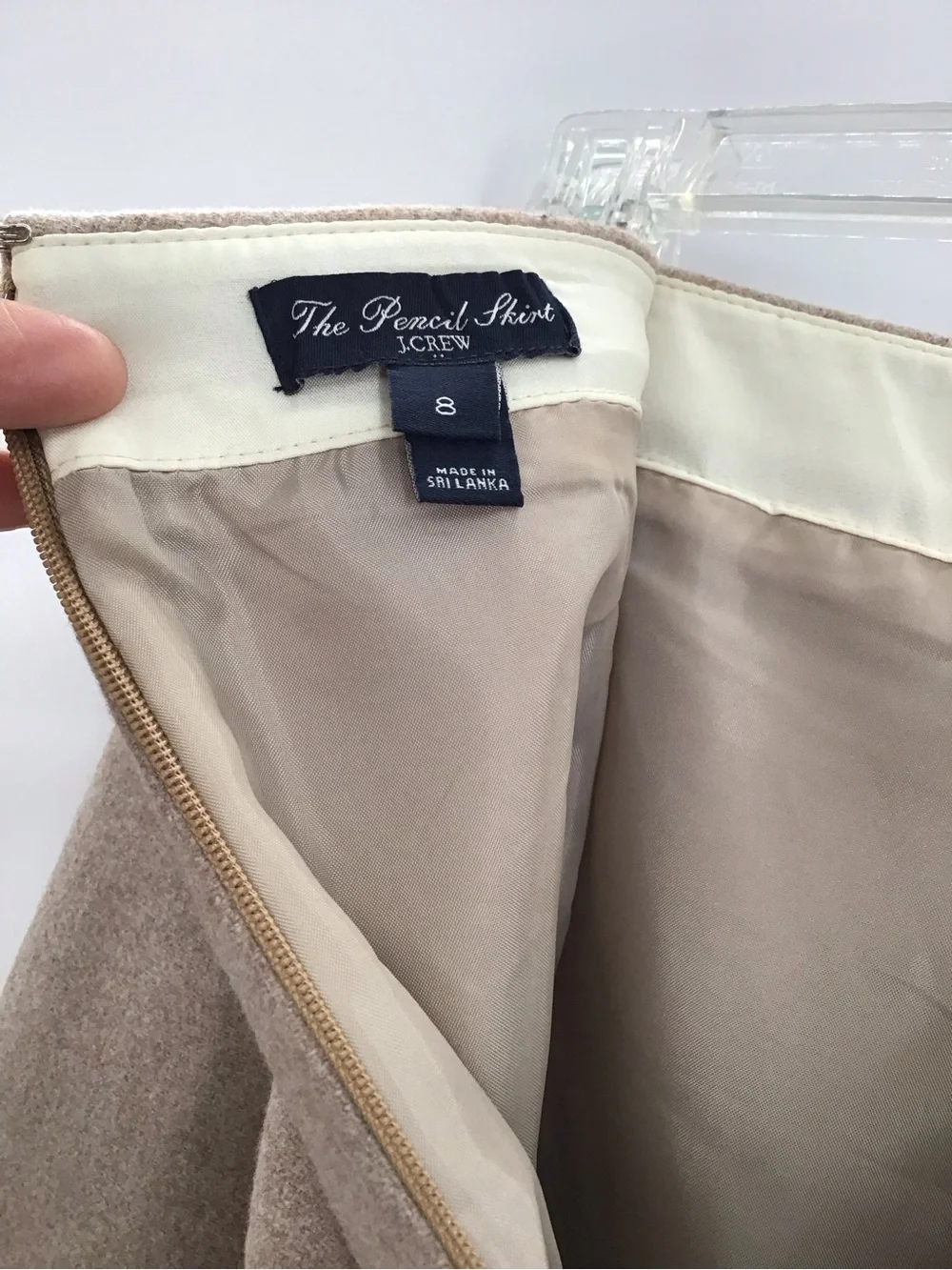 J Crew Merino Wool Blend Pencil Skirt Classic Minimalist Camel Career Size 8
